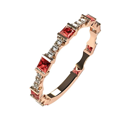 Two gold plated stackable rings with princess cut gems.