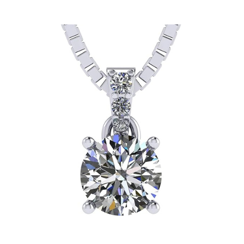 4 Prong Round Solitaire Simulated Diamond Necklace in Solid Sterling Silver with Pure Brilliance Zirconia