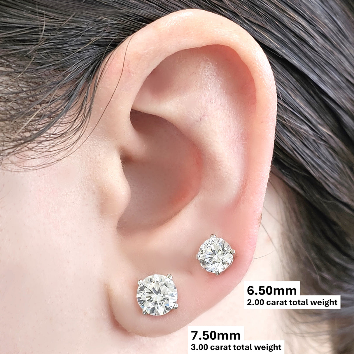Lucita Simulated Diamond Stud Earrings with Solid 14K Gold Posts & Sterling Silver Basket, 3 & 4 Prongs