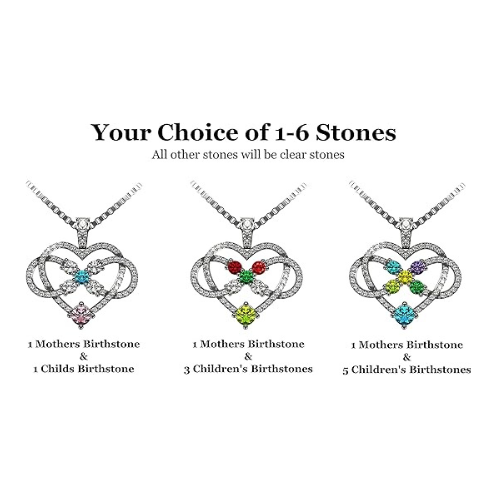 Central Diamond Center Infinity Love Mother & Child Necklace w/ 1-5 Simulated Birthstones in Silver, 10K, or 14K Gold