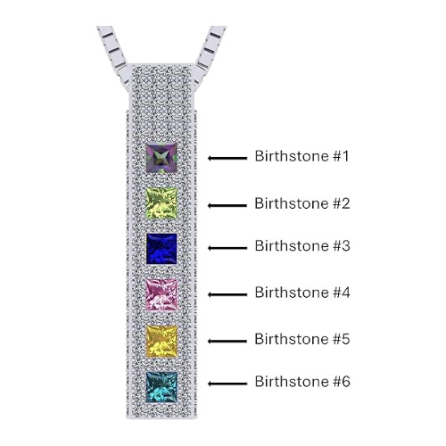 Central Diamond Center Princess Cut Couples 2 Stone Pendant Necklace w/ Pure Brilliance Zirconia on 3 Sides & Simulated Birthstones