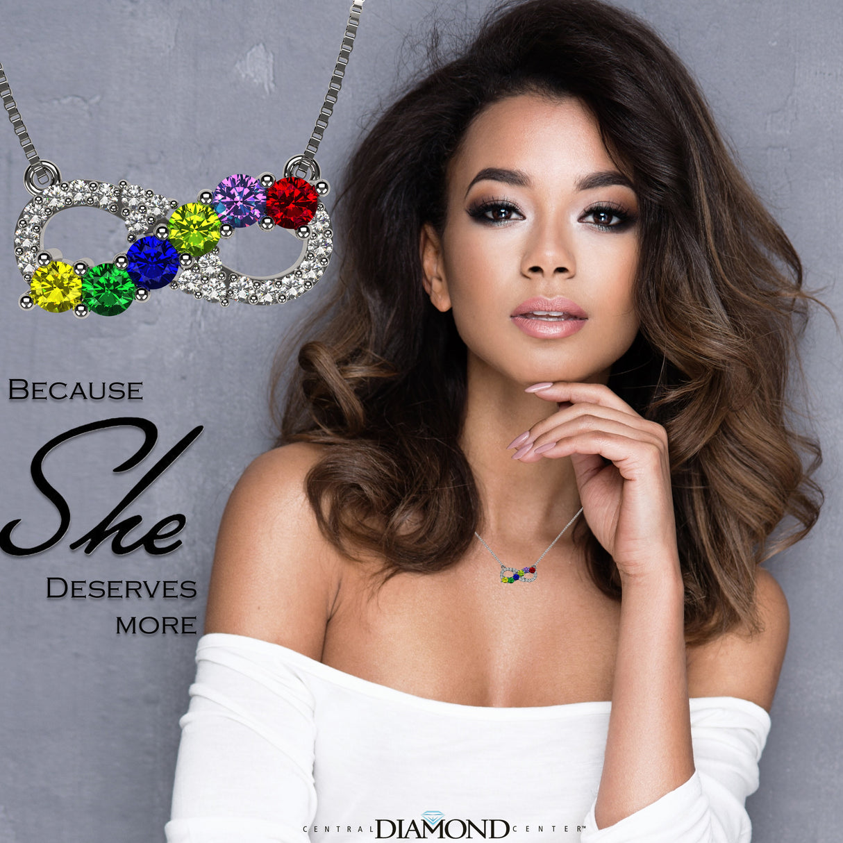 Central Diamond Center Infinity Mothers Birthstone Necklace w/ 1 to 6 Simulated Gemstones in Sterling Silver, 10K, or 14K Gold