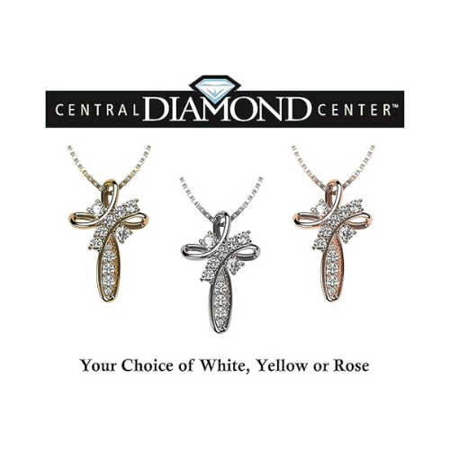 Central Diamond Center Family Cross CZ Birthstone Mothers Necklace w/ 1 to 11 Simulated Birthstones in Solid 925 Sterling Silver
