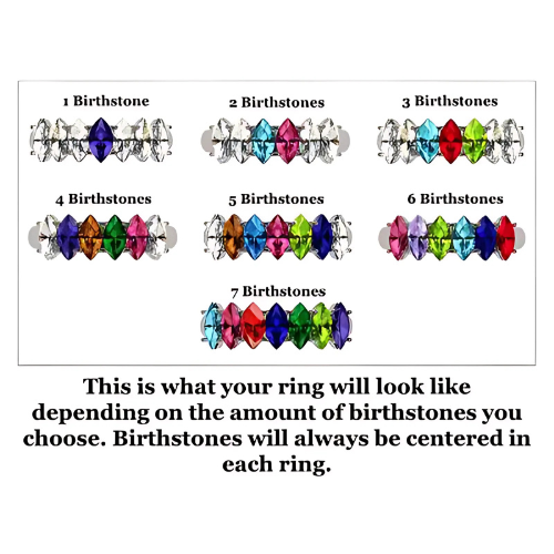 Central Diamond Center Marquise Cut Lucita Mothers Rings w/ 1 to 7 Simulated Birthstones in Sterling Silver, 10K or 14K Gold