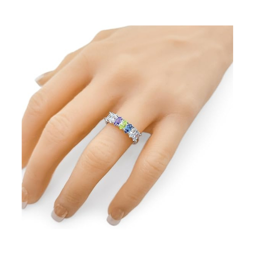 Central Diamond Center Marquise Cut Lucita Mothers Rings w/ 1 to 7 Simulated Birthstones in Sterling Silver, 10K or 14K Gold