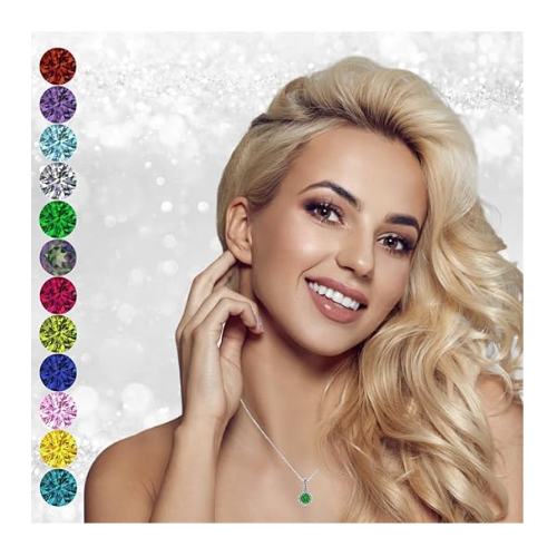 Central Diamond Center Customized & Personalized Birthstone Solitaire Necklace with simulated diamond Halo-925 Sterling Silver