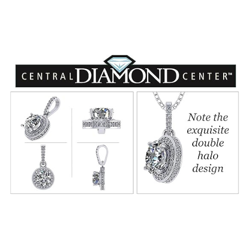 Round Simulated Diamond Solitaire Necklace/Pendant- Double Halo from 1 to 3 carat center- Sterling Silver