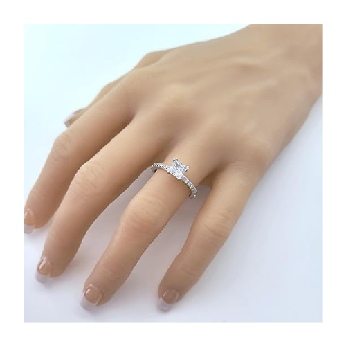 NANA Jewels 1.5-3CT Platinum Plated Sterling Silver Rings CZ Cubic Zirconia Princess Cut Engagement Rings | 10K 14K Solid Gold