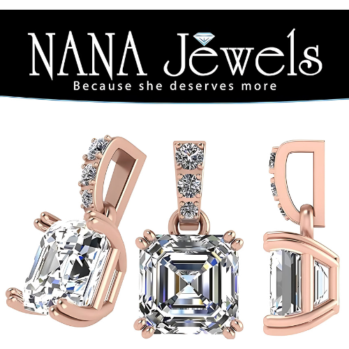 Nana Jewels Asscher Cut Simulate Diamond Solitaire Necklace With 22" Adjustable Box Chain- 7Mm(2Ct) Or 8Mm(3Ct) Look