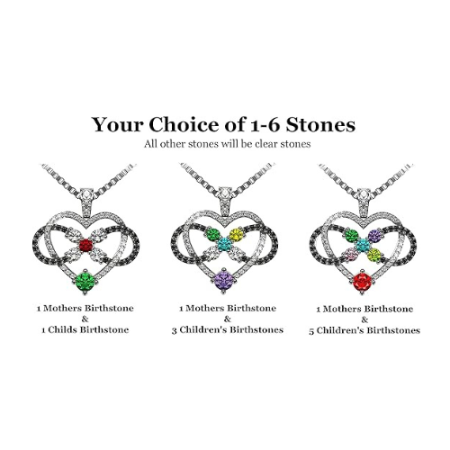 Central Diamond Center Infinity Love Mother & Child Necklace w/ 1-5 Simulated Birthstones in Silver, 10K, or 14K Gold (B)