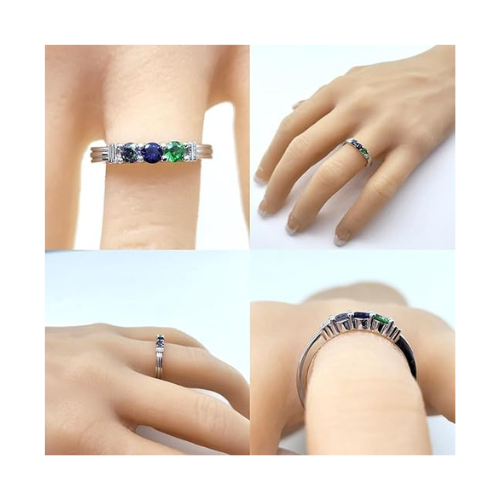 Central Diamond Center Shared Prong Mothers Birthstone Family Ring w/ 1 to 6 Simulated Gemstones in Sterling Silver, 10K or 14K Gold