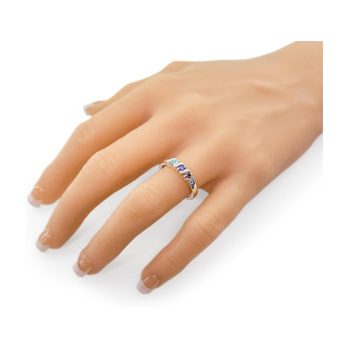 Central Diamond Center S-Bar Mothers Ring w/ 1 to 6 Simulated Birthstones in Sterling Silver/10k/14k Gold