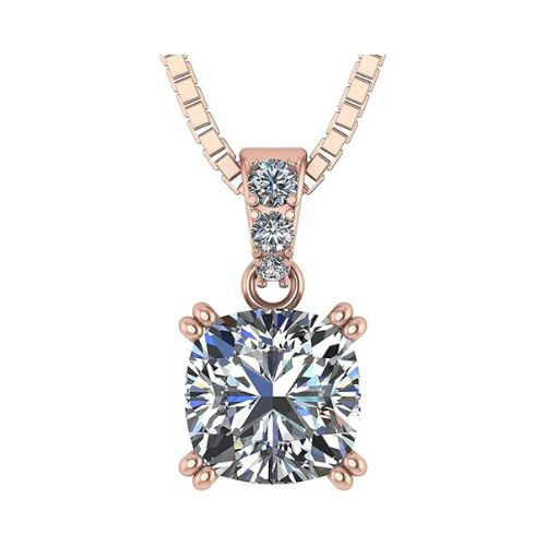 NANA Jewels Cushion Cut CZ Simulated Diamond Solitaire Necklace Sterling Silver 7-8mm Cubic Zirconia, 2.00ct & 3.00ct