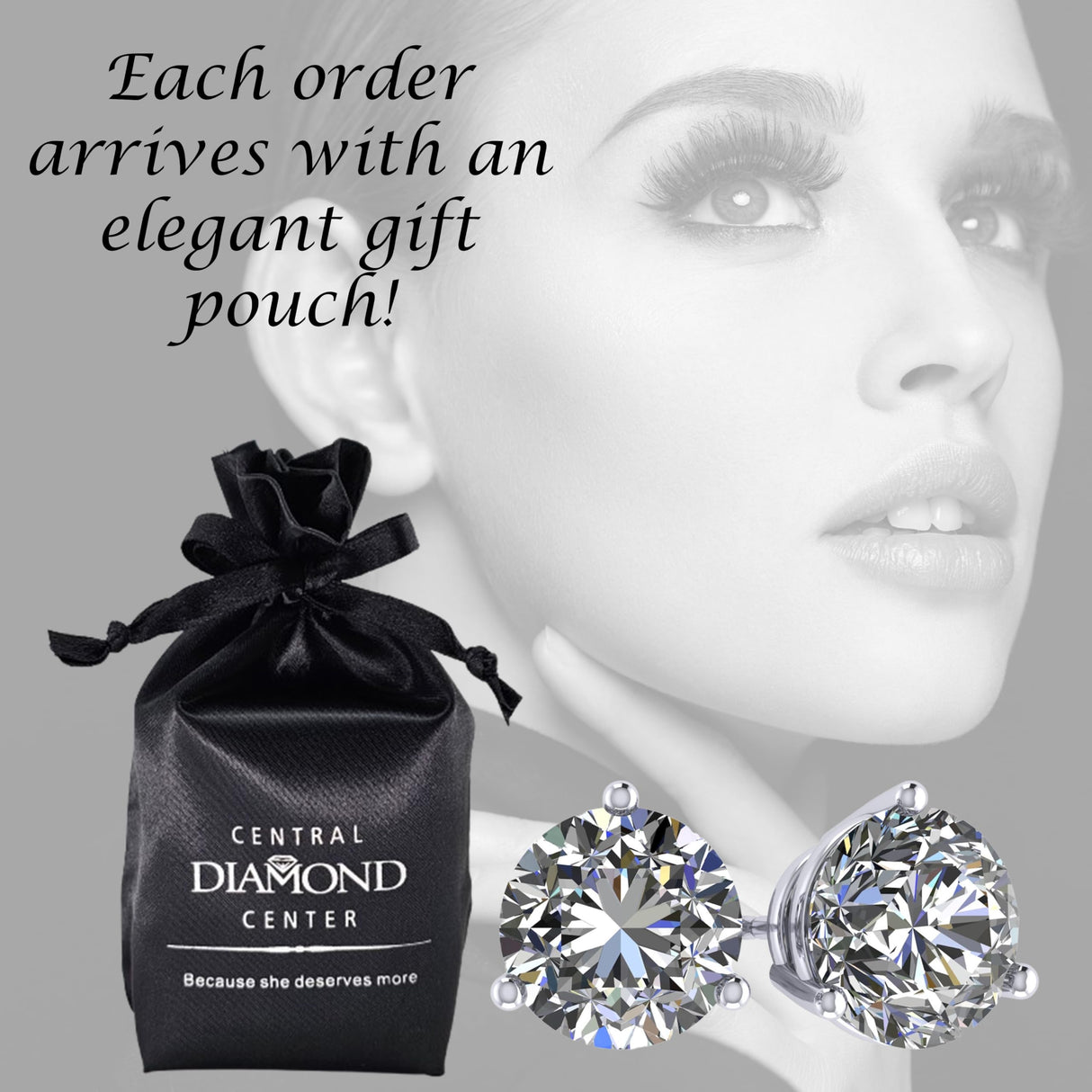 14K Gold Post & Sterling Silver Pure Brilliance Zirconia 3 Prong Martini Style Stud Earrings 1.0ct to 4ct