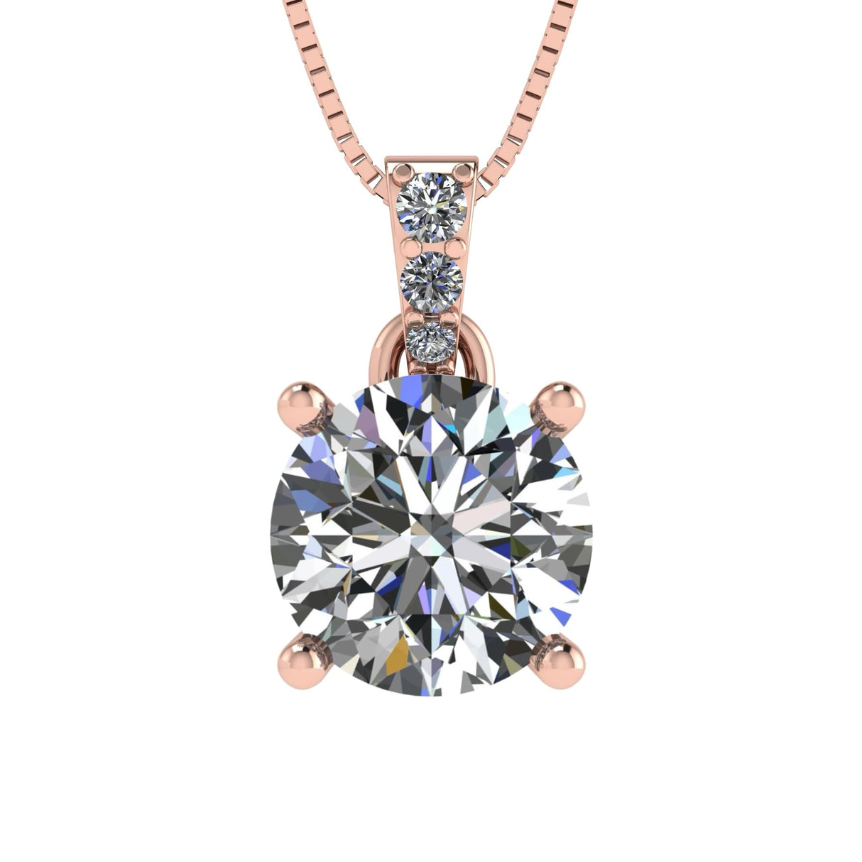 4 Prong Round Solitaire Simulated Diamond Necklace in Solid Sterling Silver with Pure Brilliance Zirconia