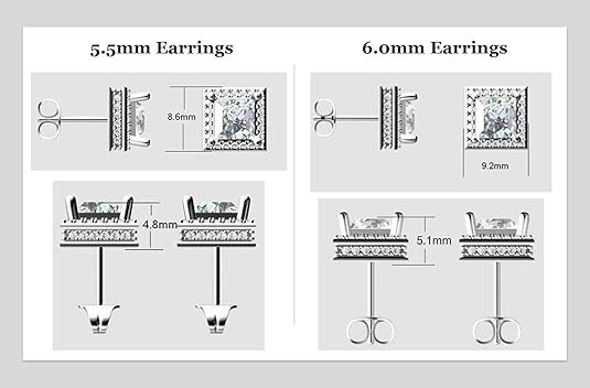 Princess Halo Earrings W/ Pure Brilliance Zirconia In Sterling Silver Mounting, Hypoallergenic