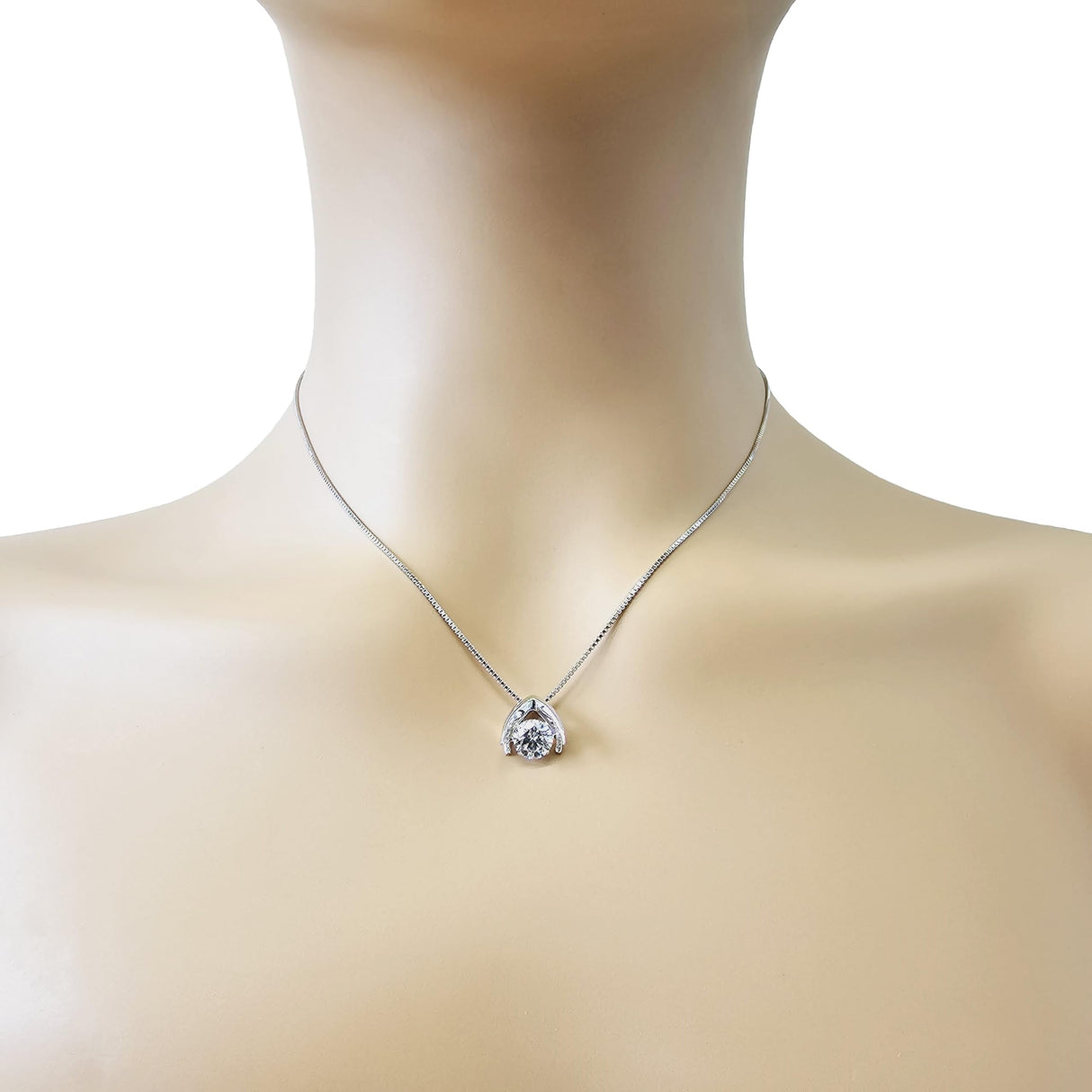 Central Diamond Center Omega Dancing Gemstone Necklace for Women in 925 Sterling Silver & Pure Brilliance Zirconia CZ