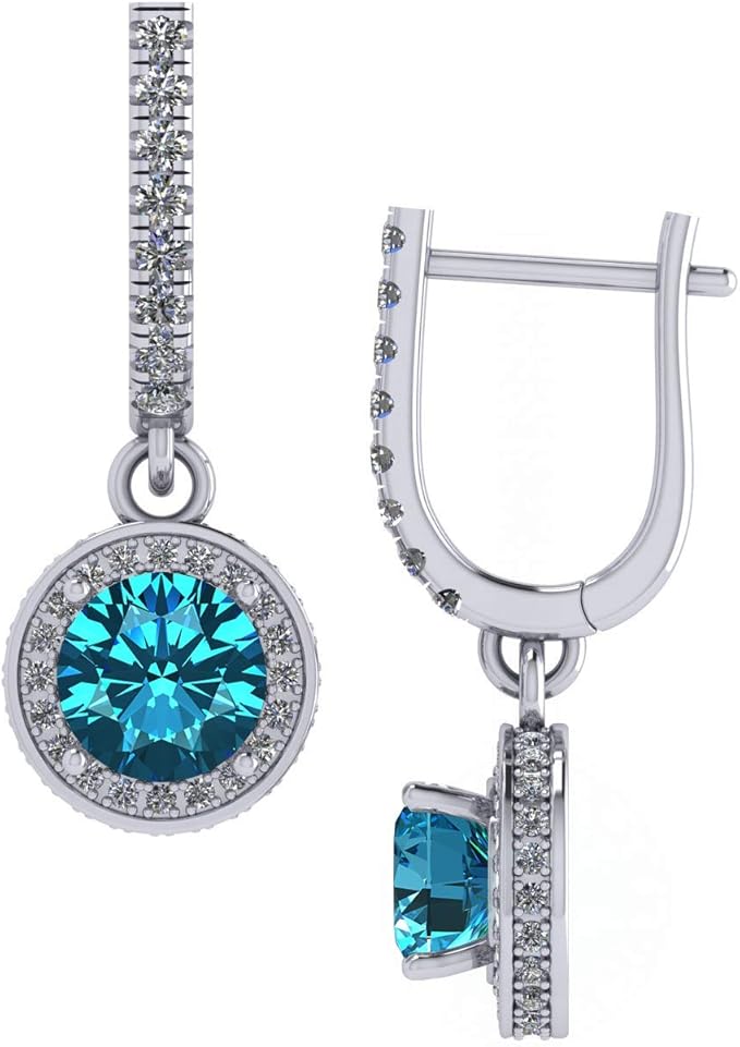 Halo Birthstone Dangle Earrings w/ Pure Brilliance Zirconia Accent Gemstones in Sterling Silver for Women