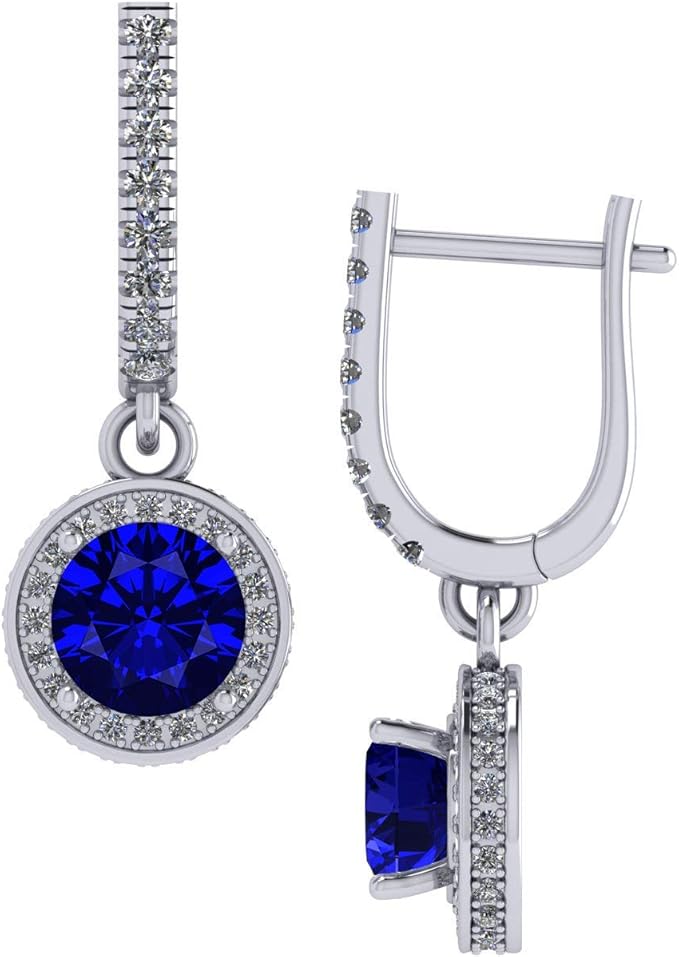 Halo Birthstone Dangle Earrings w/ Pure Brilliance Zirconia Accent Gemstones in Sterling Silver for Women