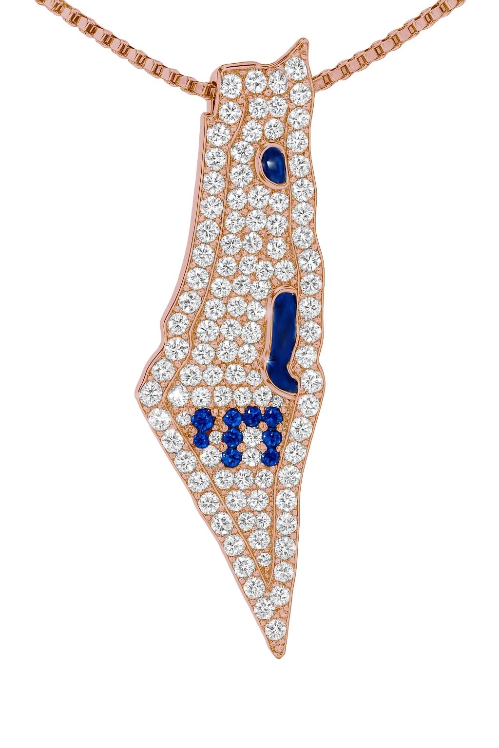 Central Diamond Center Israel Map Necklace/Pendant-Sterling Silver Am Israel Chai on Back Side-3D Map of Israel Large & Small