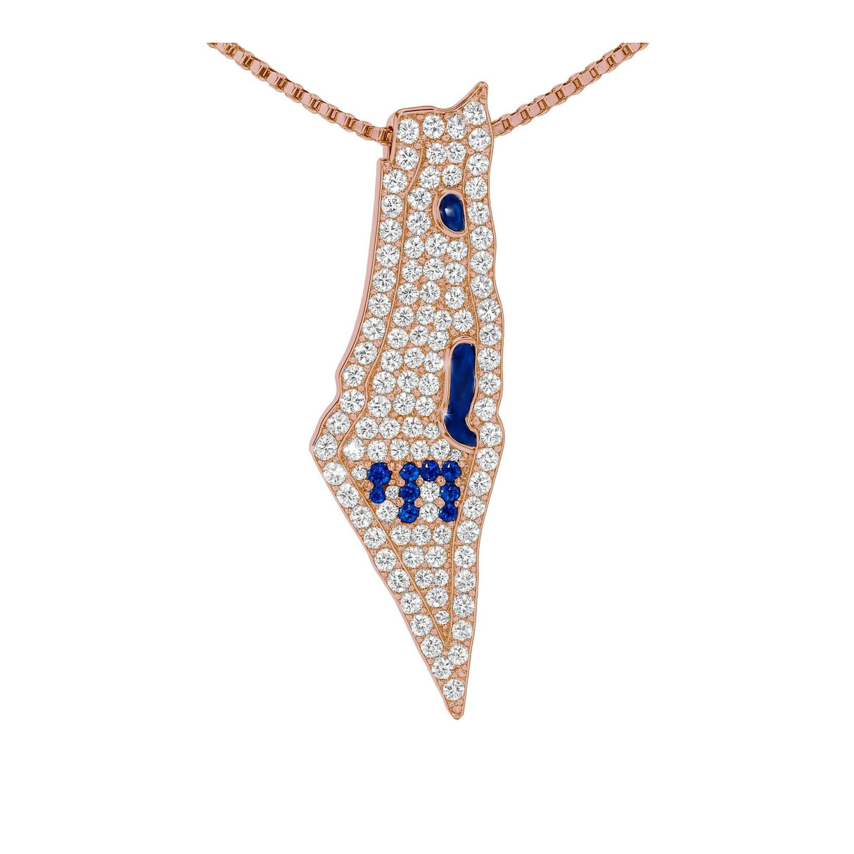 Central Diamond Center Israel Map Necklace/Pendant-Sterling Silver Am Israel Chai on Back Side-3D Map of Israel Large & Small