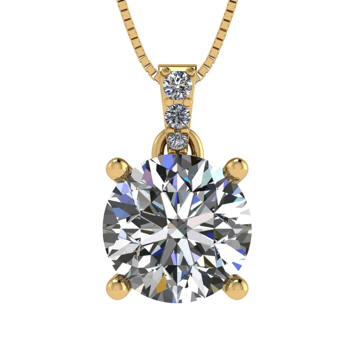 4 Prong Round Solitaire Simulated Diamond Necklace in Solid Sterling Silver with Pure Brilliance Zirconia