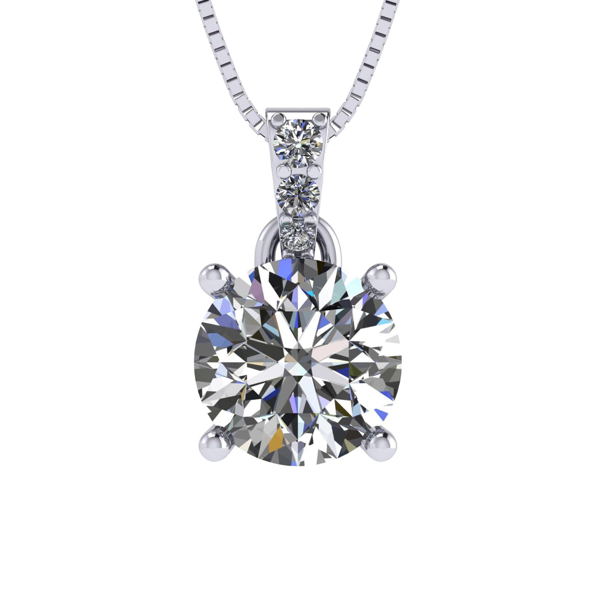 4 Prong Round Solitaire Simulated Diamond Necklace in Solid Sterling Silver with Pure Brilliance Zirconia