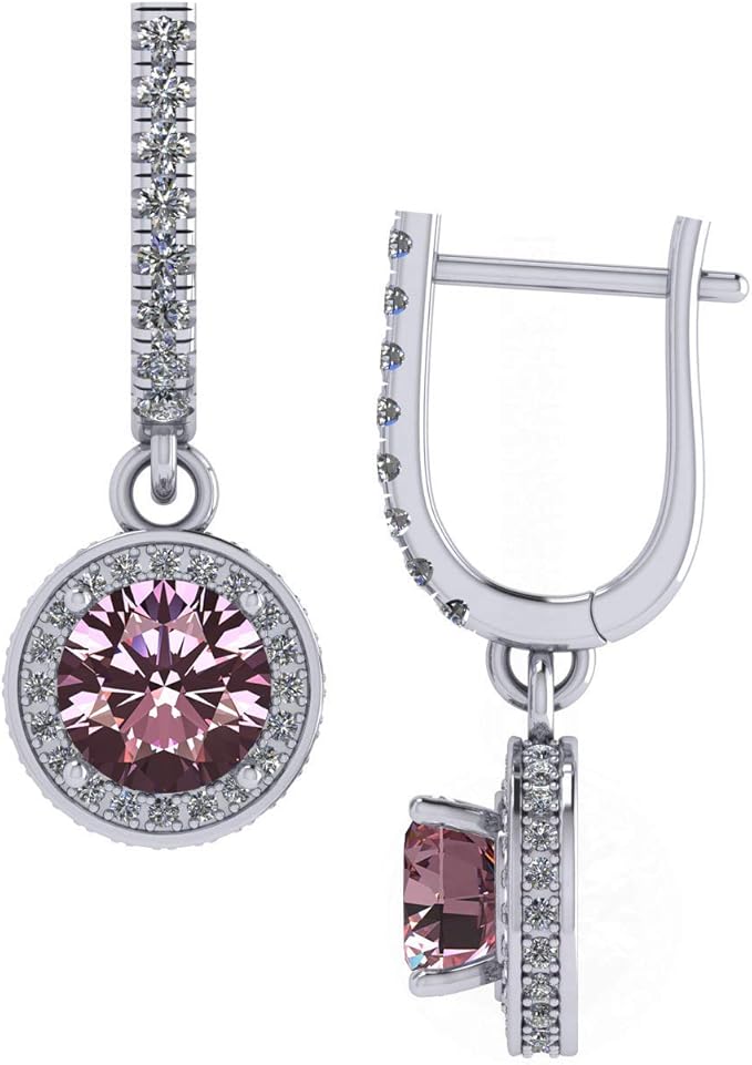 Halo Birthstone Dangle Earrings w/ Pure Brilliance Zirconia Accent Gemstones in Sterling Silver for Women