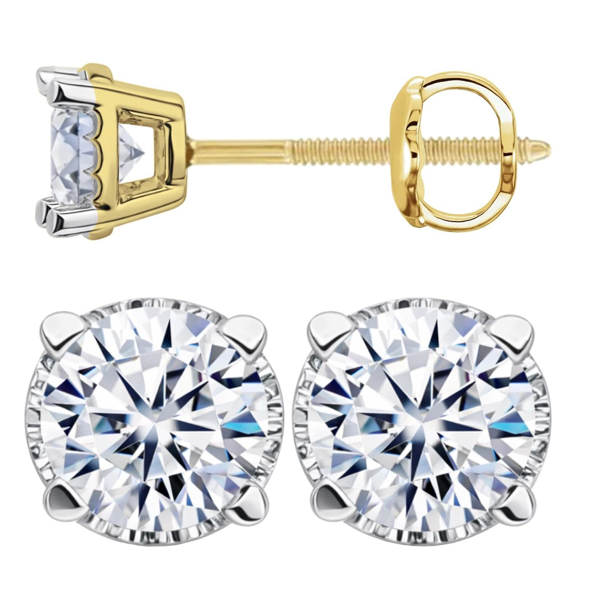 0.20ct-0.30ct CVD-Lab-Grown Diamond Stud Earrings (E-F, VS-SI), Solid 14K Gold & Silver, Threaded or Friction Post