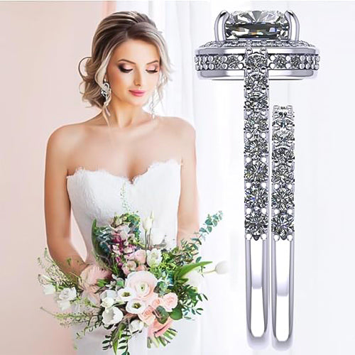 NANA Jewels Sterling Silver Cushion Cut Wedding Set Engagement Rings for Women - Choose Simulated Morganite, Citrine, Aquamarine & More