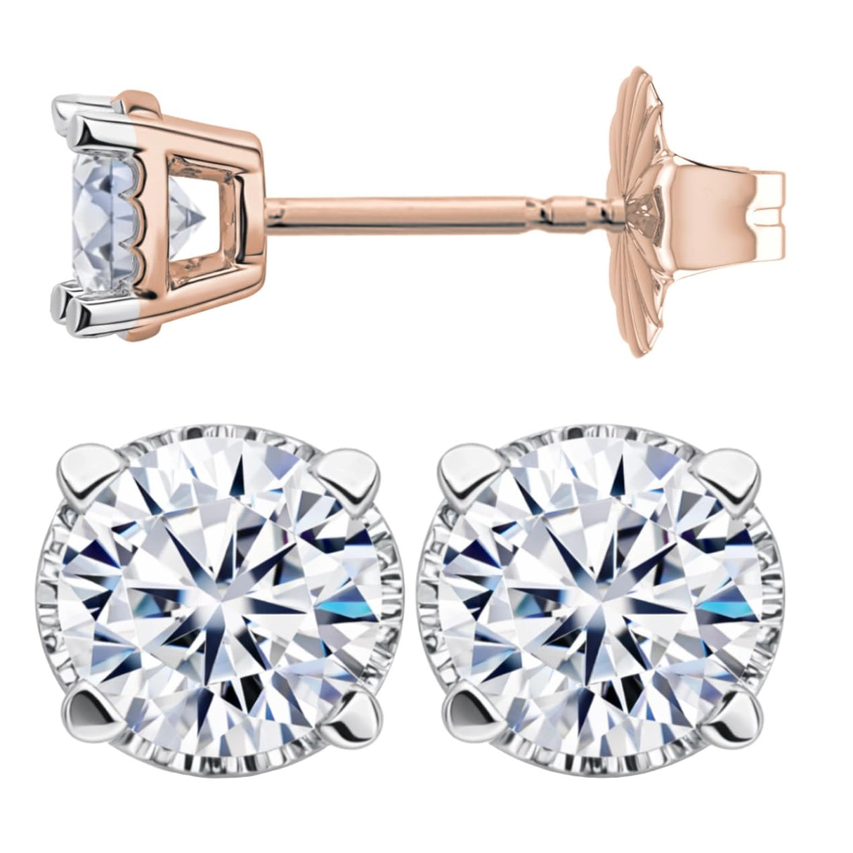 0.20ct-0.30ct CVD-Lab-Grown Diamond Stud Earrings (E-F, VS-SI), Solid 14K Gold & Silver, Threaded or Friction Post