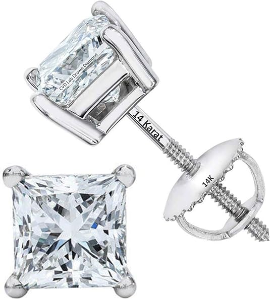 CVD Lab-Grown Round Diamond Stud Earrings 14K Gold.