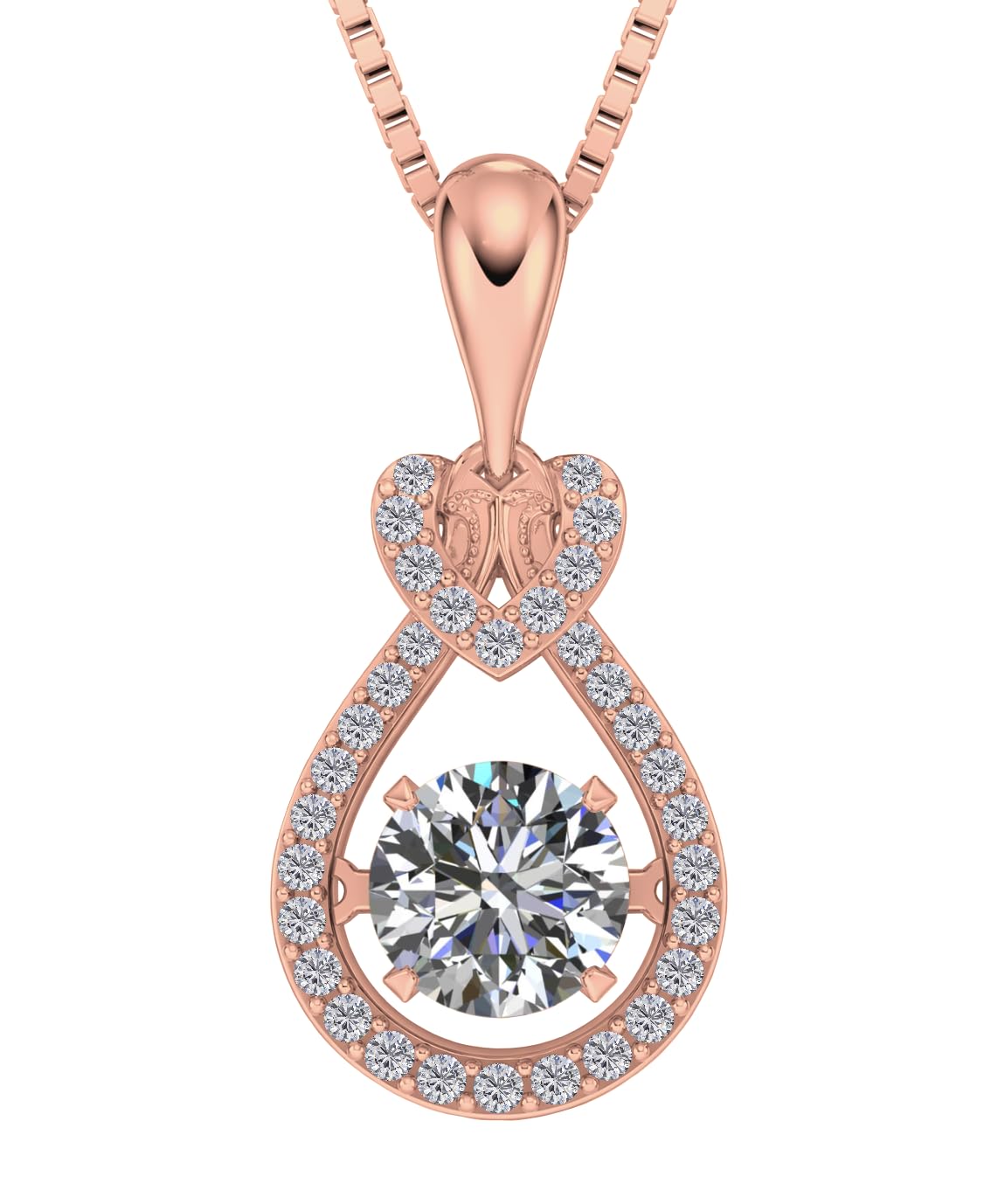 Heart & Pear Dancing Gemstone Necklace for Women 925 Sterling Silver & Pure Brilliance Zirconia