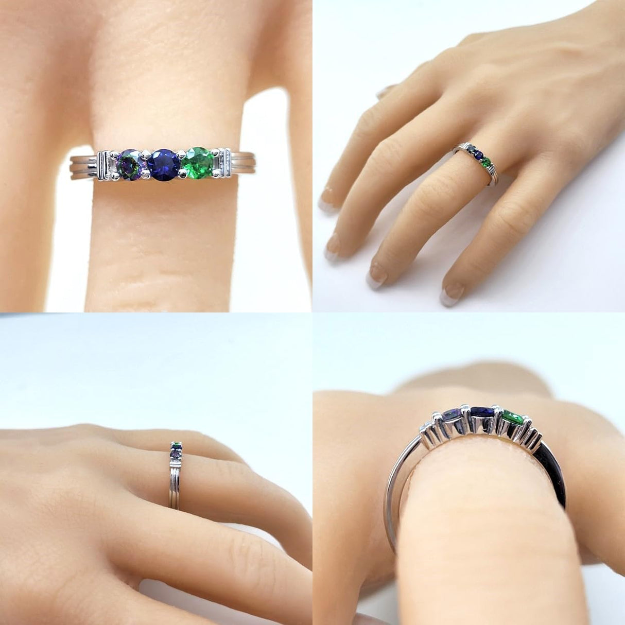 Central Diamond Center Shared Prong Mothers Birthstone Family Ring w/ 1 to 6 Simulated Gemstones in Sterling Silver, 10K or 14K Gold