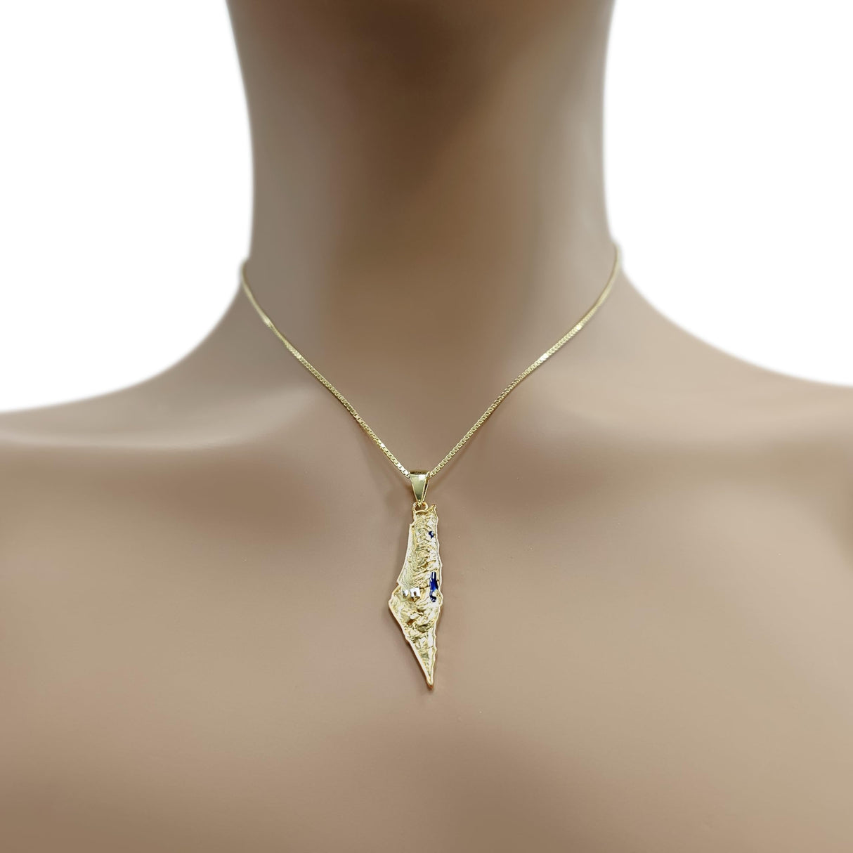 Central Diamond Center Israel Map Necklace/Pendant-Sterling Silver Am Israel Chai on Back Side-3D Map of Israel Large & Small