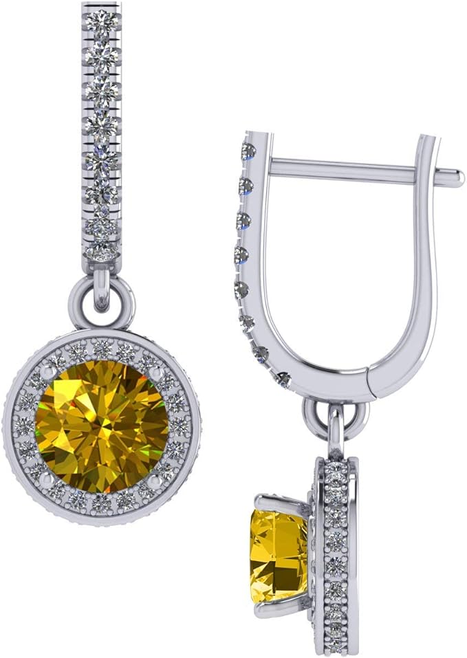 Halo Birthstone Dangle Earrings w/ Pure Brilliance Zirconia Accent Gemstones in Sterling Silver for Women