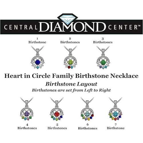 Sterling silver heart in circle birthstone necklace.