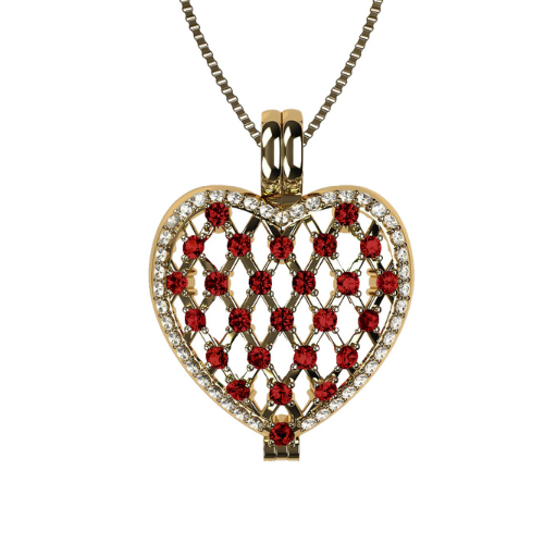 Central Diamond Center Heart of Hearts Birthstone Locket Necklace Pendant in Sterling Silver & Mother of Pearl