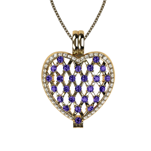 Central Diamond Center Heart of Hearts Birthstone Locket Necklace Pendant in Sterling Silver & Mother of Pearl