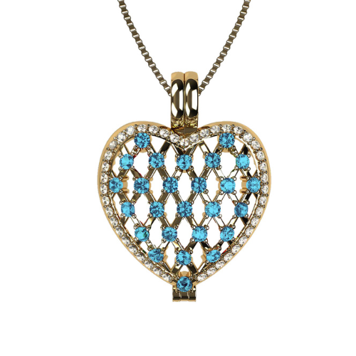 Central Diamond Center Heart of Hearts Birthstone Locket Necklace Pendant in Sterling Silver & Mother of Pearl