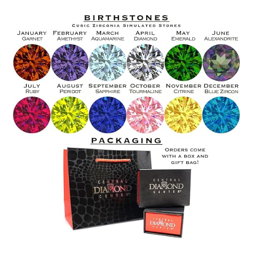 Central Diamond Center Straight Bar w/ Side CZs Mothers Ring with 1-6 Simulated Birthstones in Solid Sterling Silver, 10K or 14K Gold