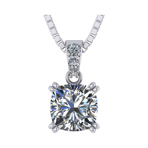 NANA Jewels Cushion Cut CZ Simulated Diamond Solitaire Necklace Sterling Silver 7-8mm Cubic Zirconia, 2.00ct & 3.00ct