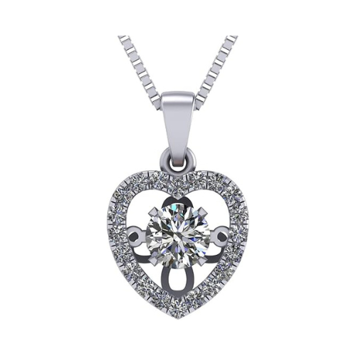 Central Diamond Center Heart Dancing Gemstone Necklace for Women in 925 Sterling Silver w/Pure Brilliance Zirconia