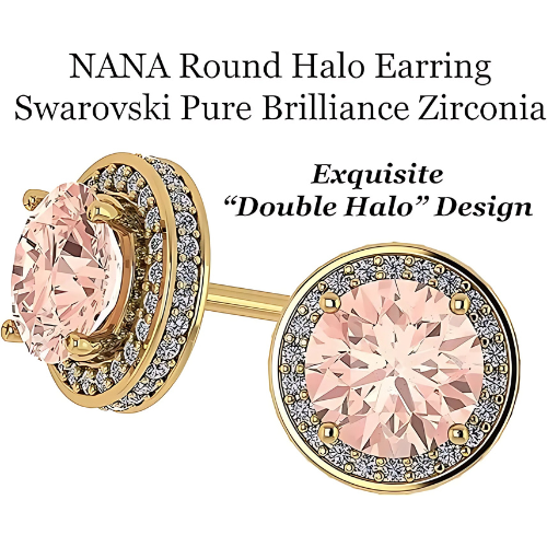 Simulated Morganite Pure Brilliance Zirconia Round Halo Stud Earrings in Solid Sterling Silver, Hypoallergenic