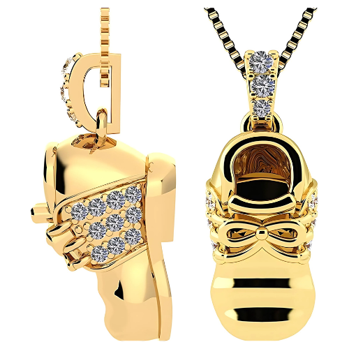 10K Gold baby shoe pendant with pure brilliance CZ.