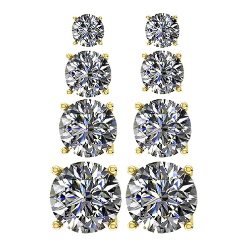 4 Pairs Stud Earrings Set, Hypoallergenic Pure Brilliance Cubic Zirconia 925 Sterling Silver, 4-6.5mm