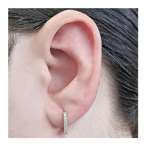 Round Huggie Hoop Earrings Pure Brilliance Zirconia in Solid 925 Sterling Silver For Women, Men, & Teens