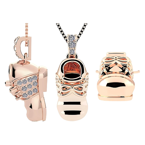 10K Gold baby shoe pendant with pure brilliance CZ.