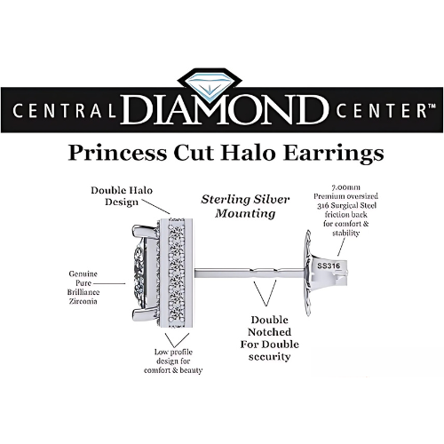 Sterling Silver Princess Earrings with a zirconia halo