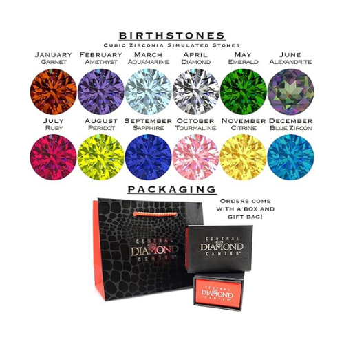 Central Diamond Center Princess w/Sides Mothers Rings with 1 to 6 Simulated Birthstones, Sterling Silver, 10K or 14K Gold